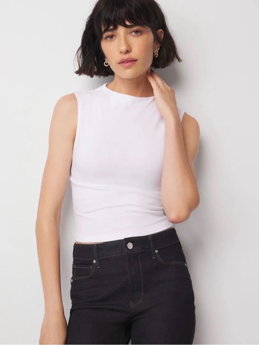White House Black Market Whbmforme Cotton Spandex High Neck